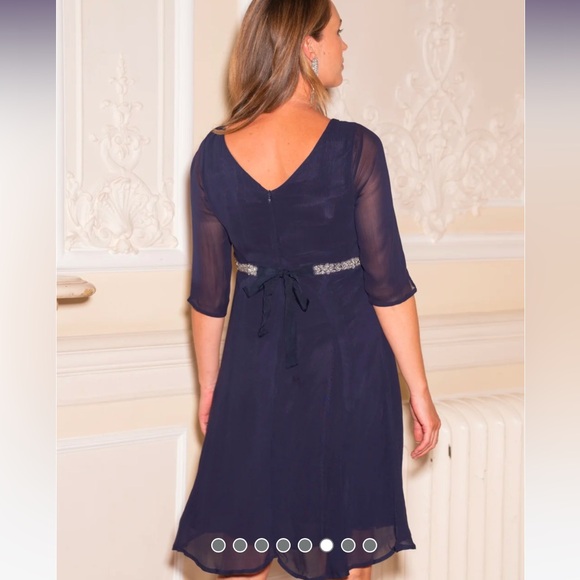 NWT Seraphine Gisele Deep Blue Beaded Maternity Cocktail Dress size 10 - Picture 6 of 12
